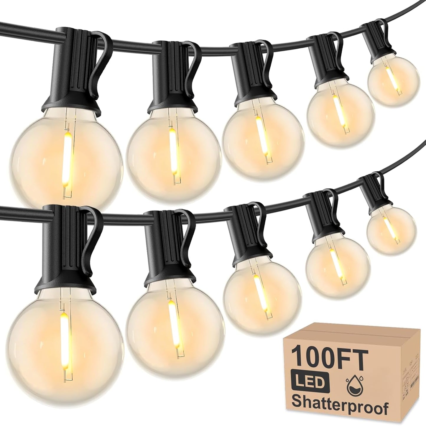 Outdoor String Lights 100 FT Globe LED for Cozy Ambiance