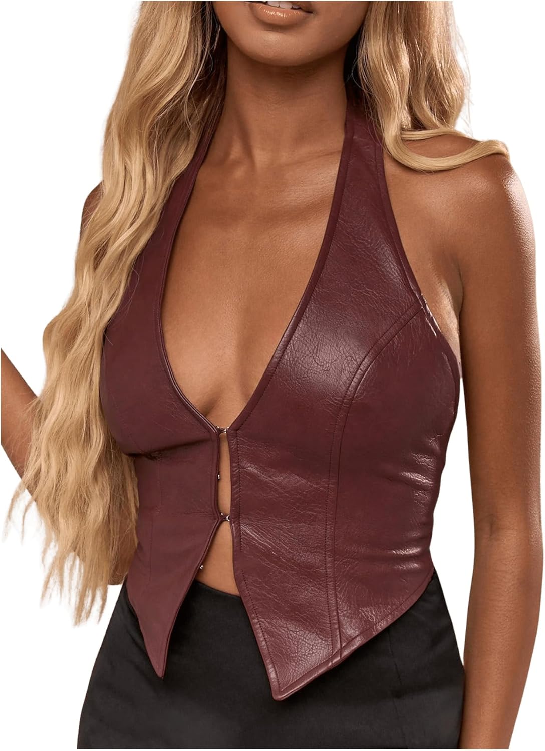 SOLY HUX Women's PU Leather Halter Tank Tops for Parties