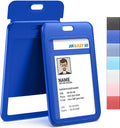 JINEASY ID 50 Pack Blue Hard Plastic ID Badge Holders Vertical - Heavy