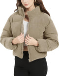Corduroy Cropped Puffer Jacket for Women - Warm Quilted Crop