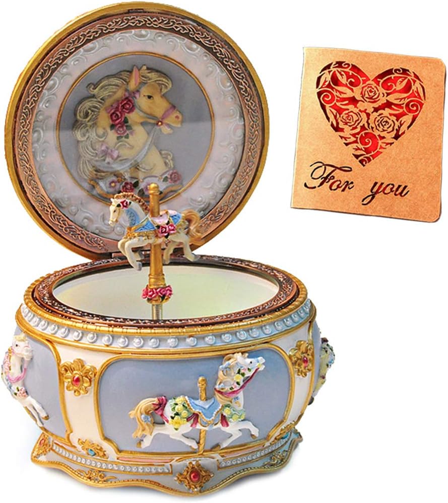 Classical Carousel Horse Music Box with LED Lights and Music