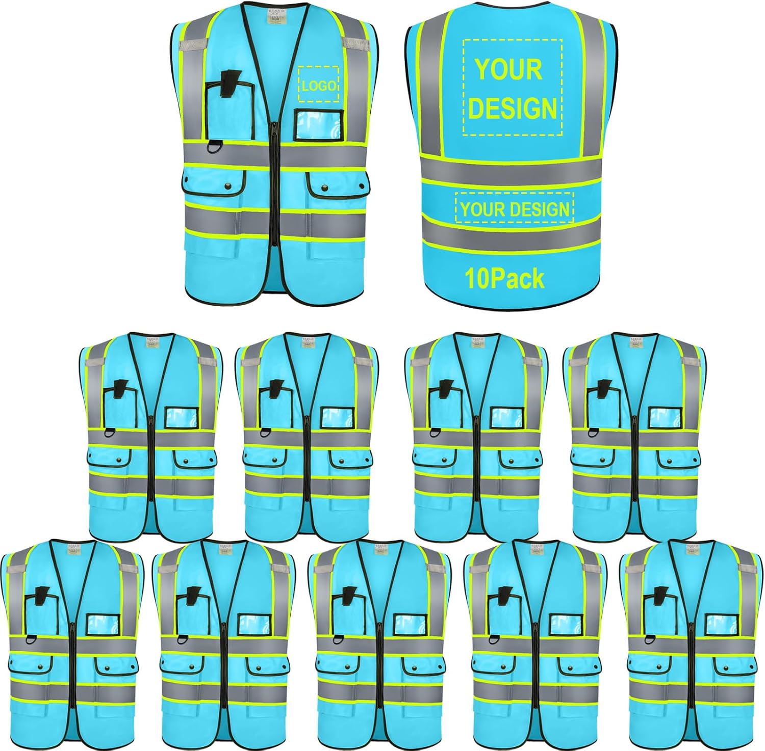 Reflective Vest Class 2 Safety Vests with Pockets and Zipper