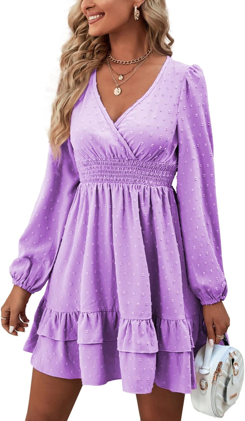 Rooscier Women's Wrap V Neck Swing Ruffle Mini Dress Review