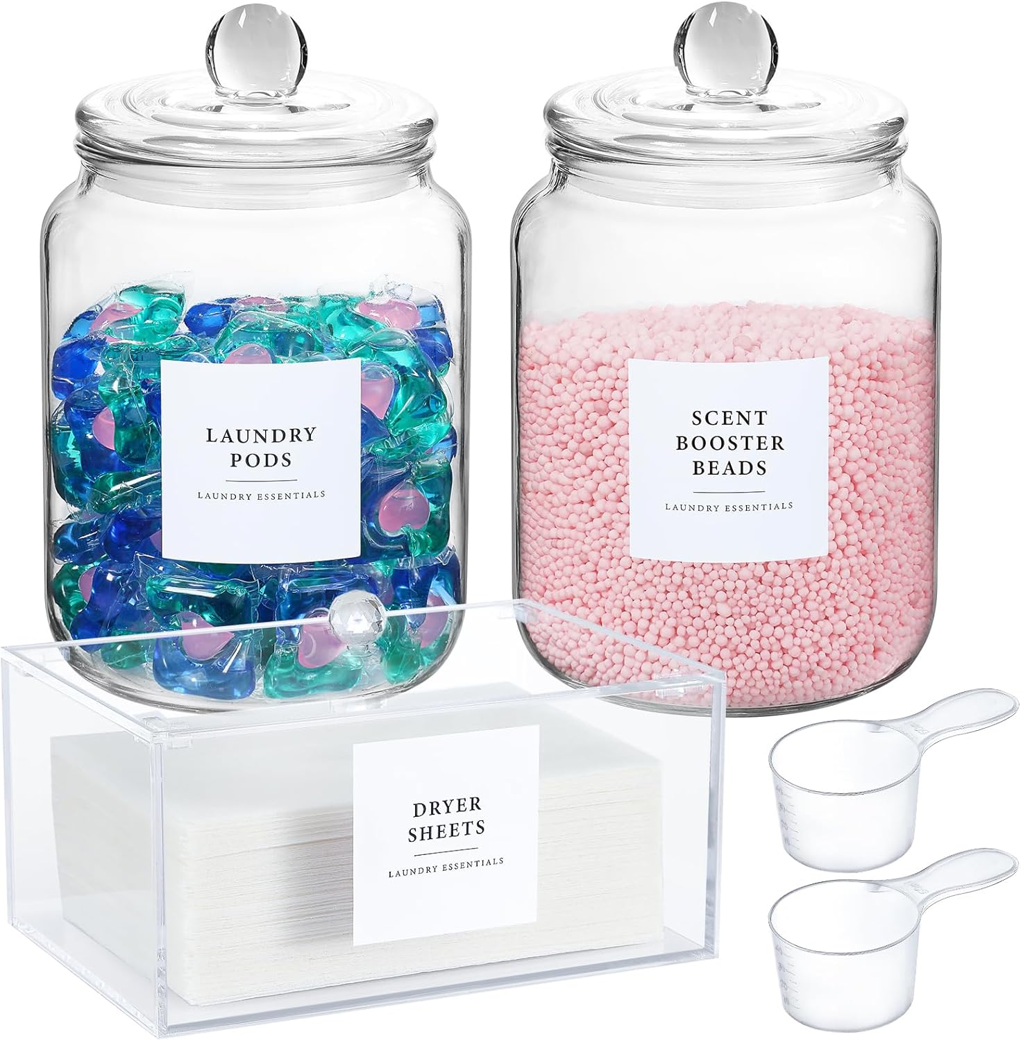 Airtight Glass Jars and Dryer Sheet Holder Set for Storage