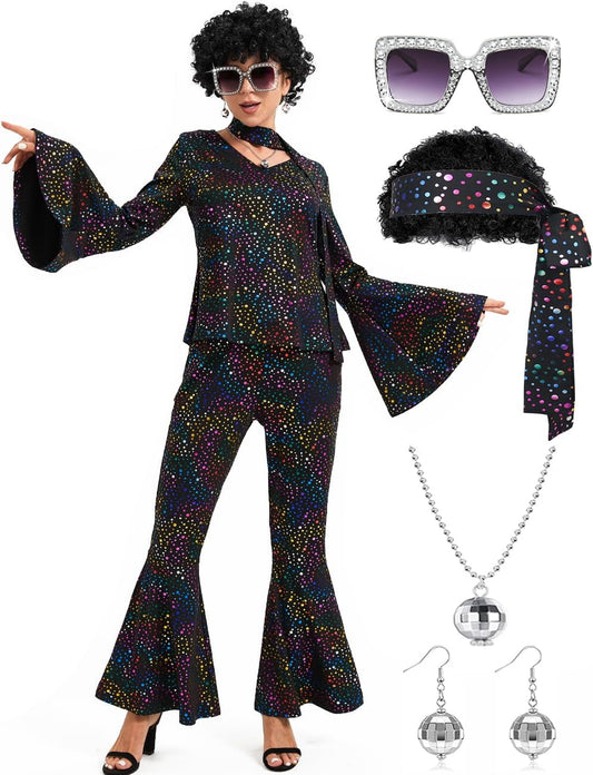 Women 70s Disco Costume for Halloween Cosplay Party Fun