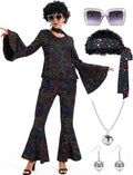 Women 70s Disco Costume 8 PCS Disco Outfit for Halloween - Retro Look