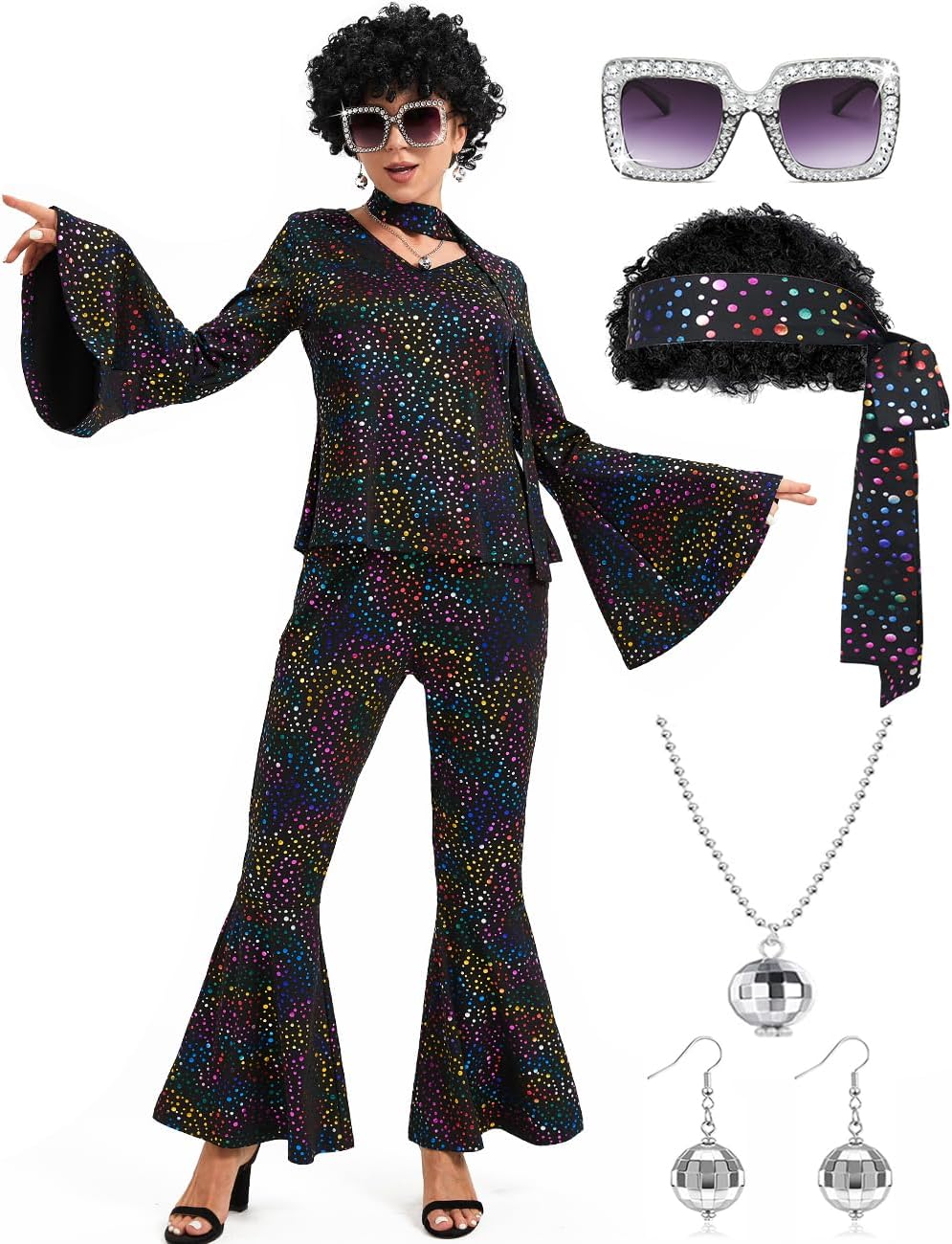 Women 70s Disco Costume for Halloween Cosplay Party Fun
