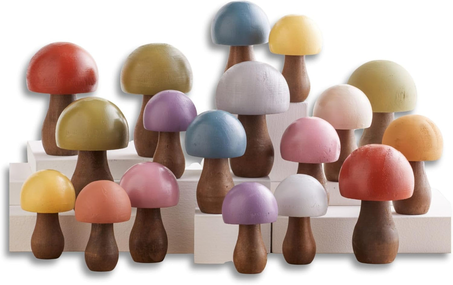 Charming Hand Painted Wooden Mushrooms Set of 18 for Decor