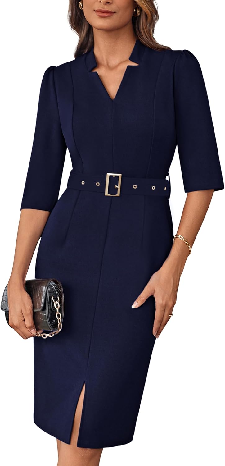 GRACE KARIN Women's Work Dress with 3/4 Sleeve and Belt