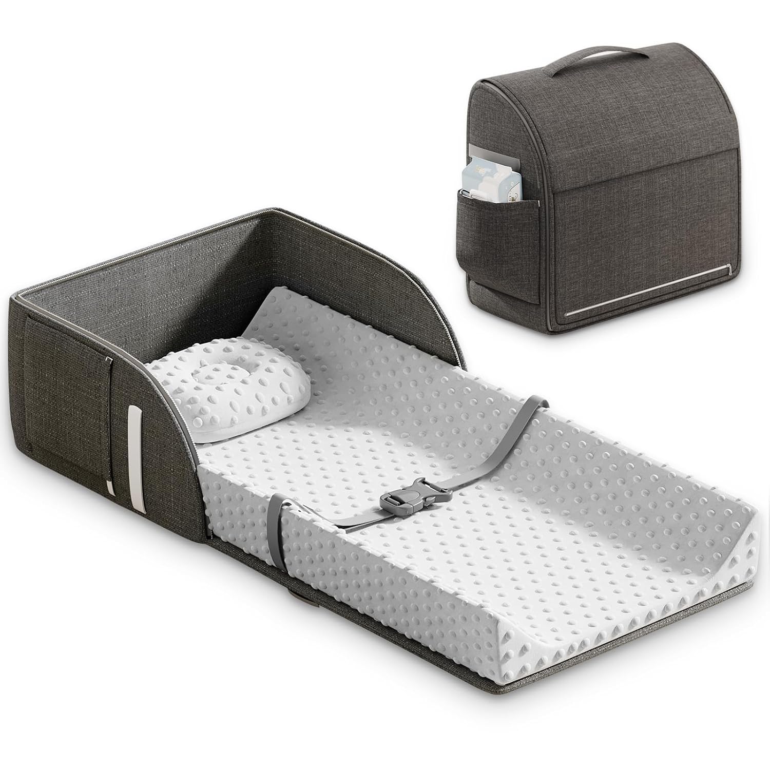 Portable Baby Diaper Changing Pad with Waterproof Cover and Headrest