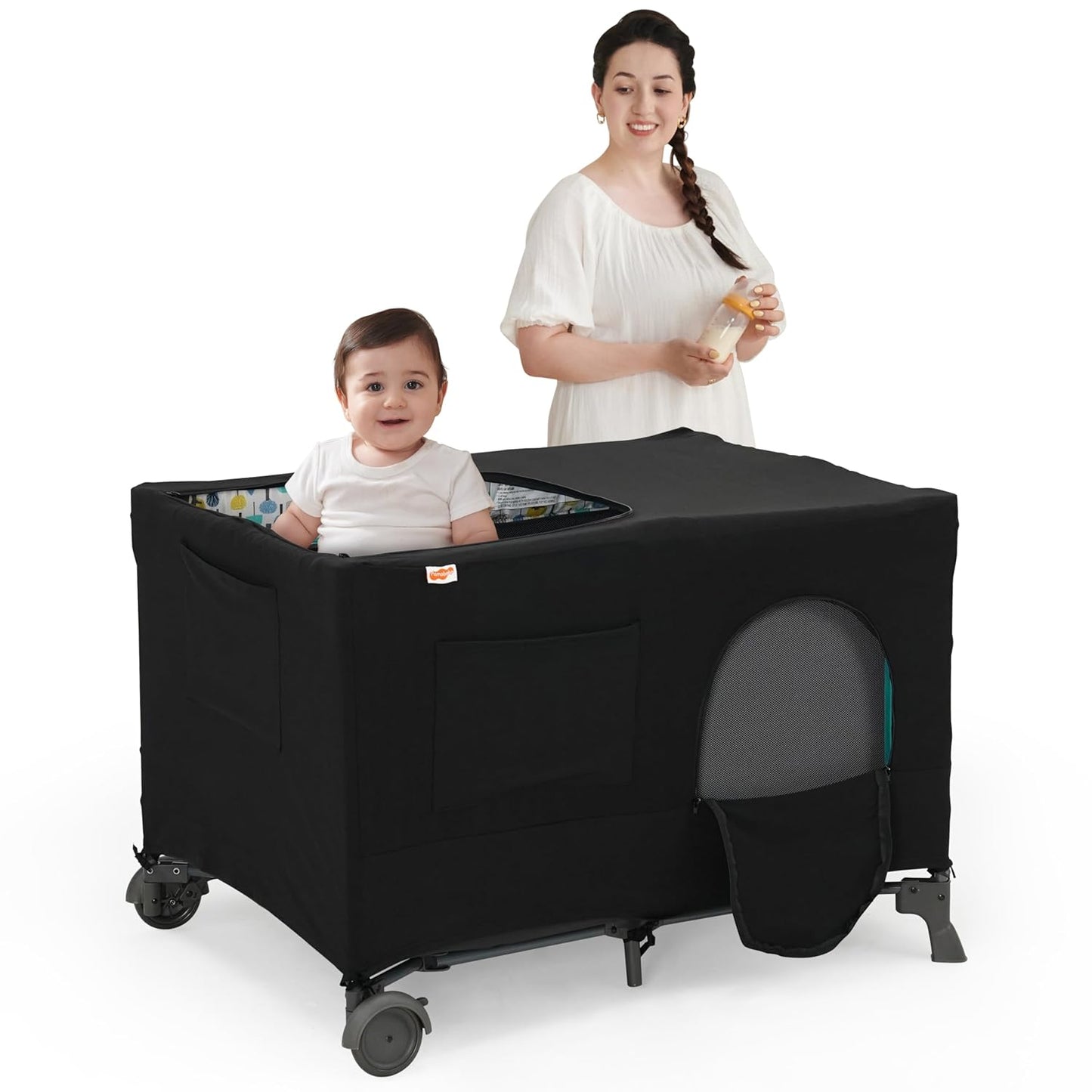 Pamo Babe Blackout Pack n Play Cover - Sleep Friendly!