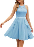 Women's Halter Ruffle Bridesmaid Dress - Short Knee Length