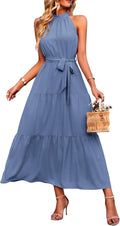 Summer Floral Maxi Halter Dress - Flowy Ruffle Hem Boho