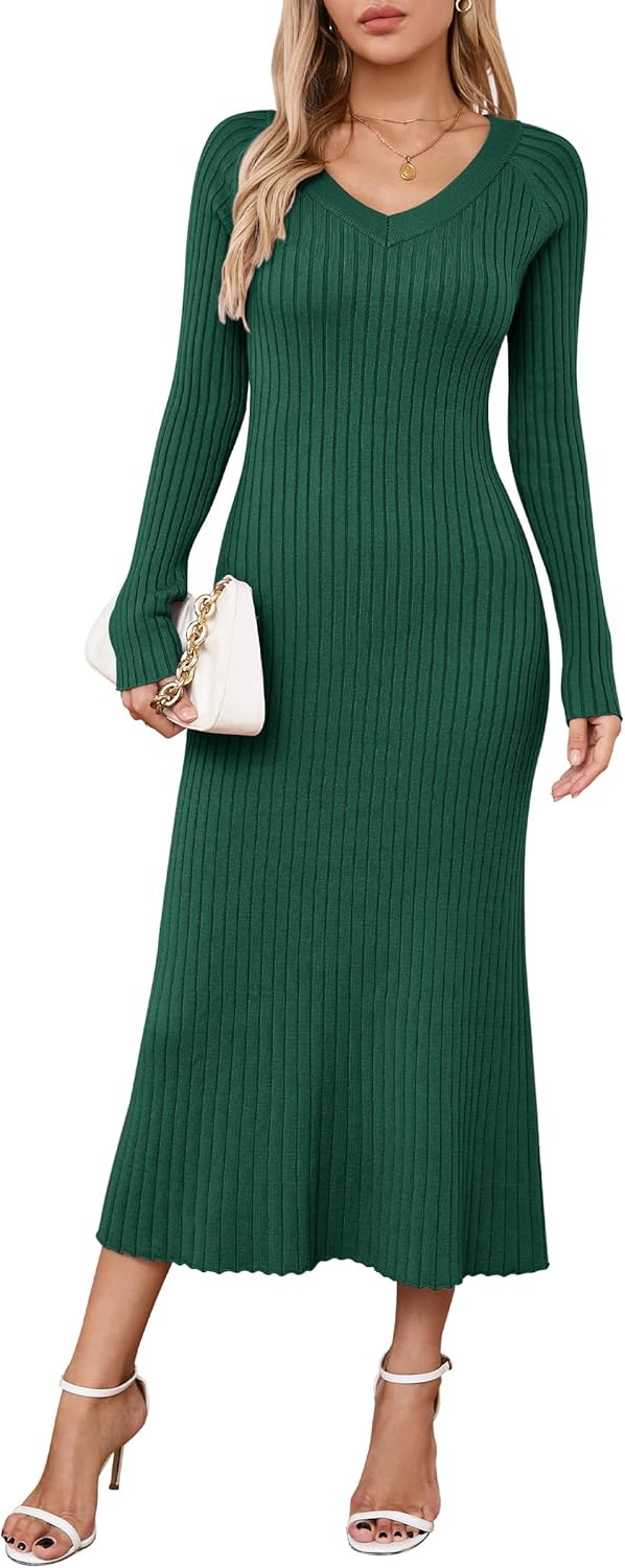 Arach&Cloz V Neck Long Sleeve Fishtail Sweater Dress Review