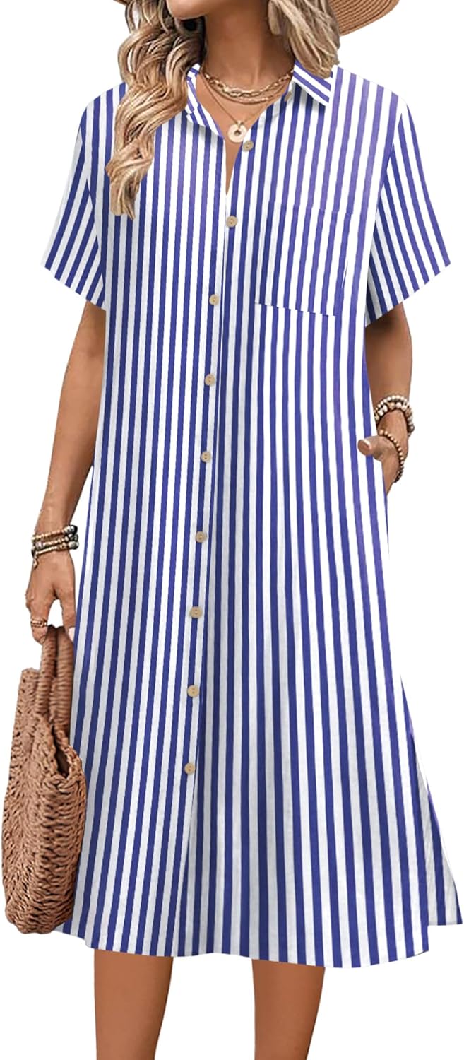 HOTOUCH Womens Summer Dress Casual Midi Shirt Button Down Style