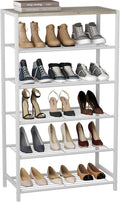Shoe Rack 6-Tier Narrow Organizer with Wood Tabletop - White Oak