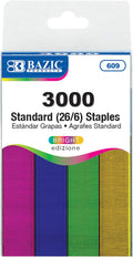 BAZIC Standard 26/6 Metallic Staples 3000-Pack - Colorful, Heavy-Duty