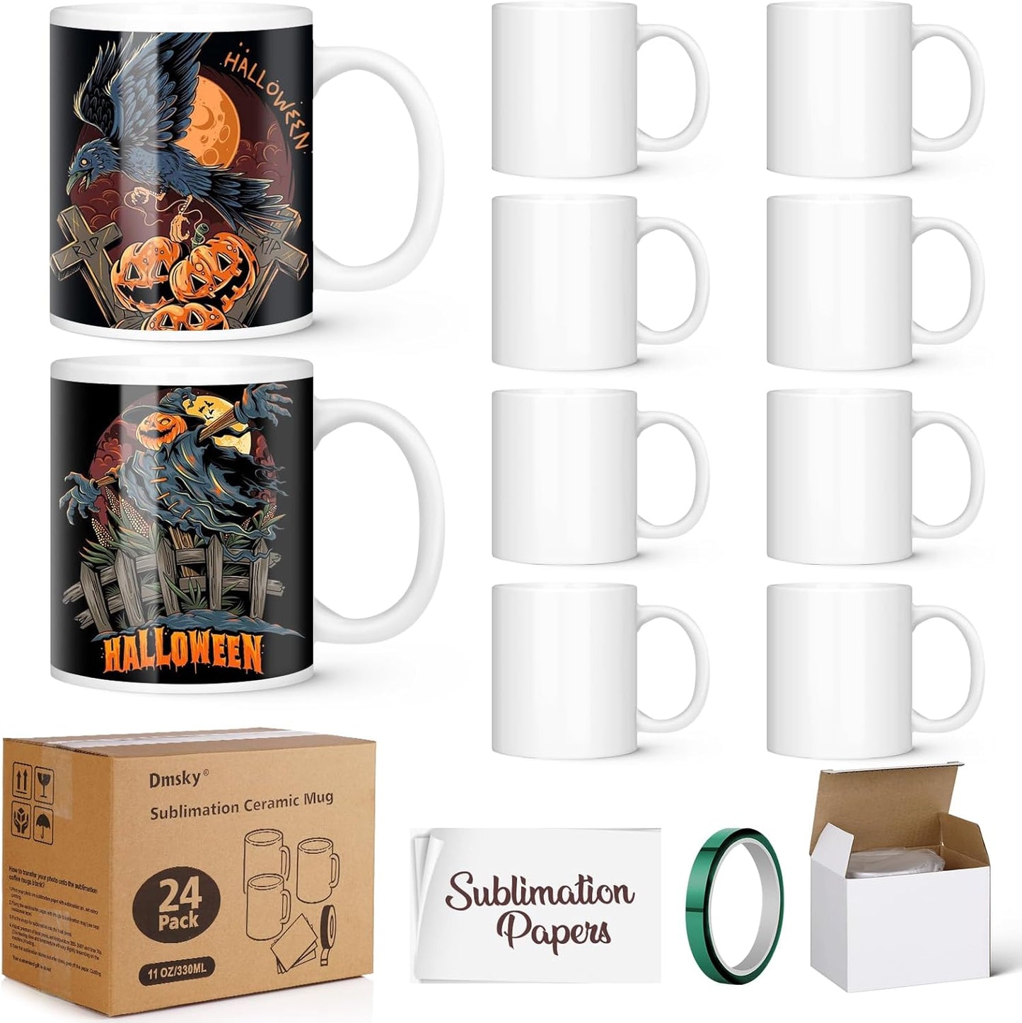 Dye-Sublimation Mugs for Crafts - 11 oz White Ceramic Set
