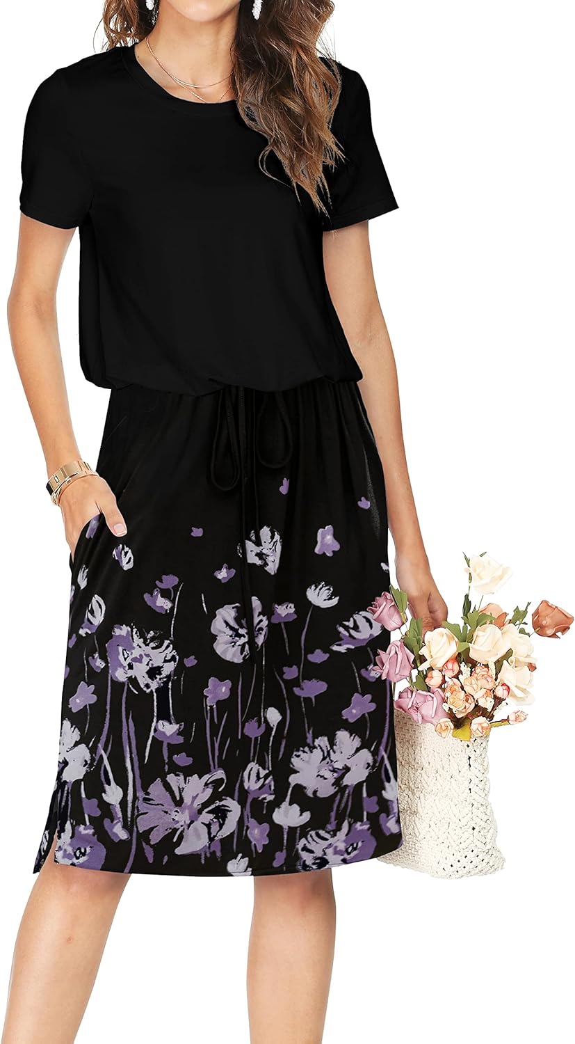 Simier Fariry Womens Summer Hide Belly Knee Length Travel Dress