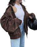 Women's Faux Leather Motorcycle Jacket Oversized Zip Up Coat - Warm