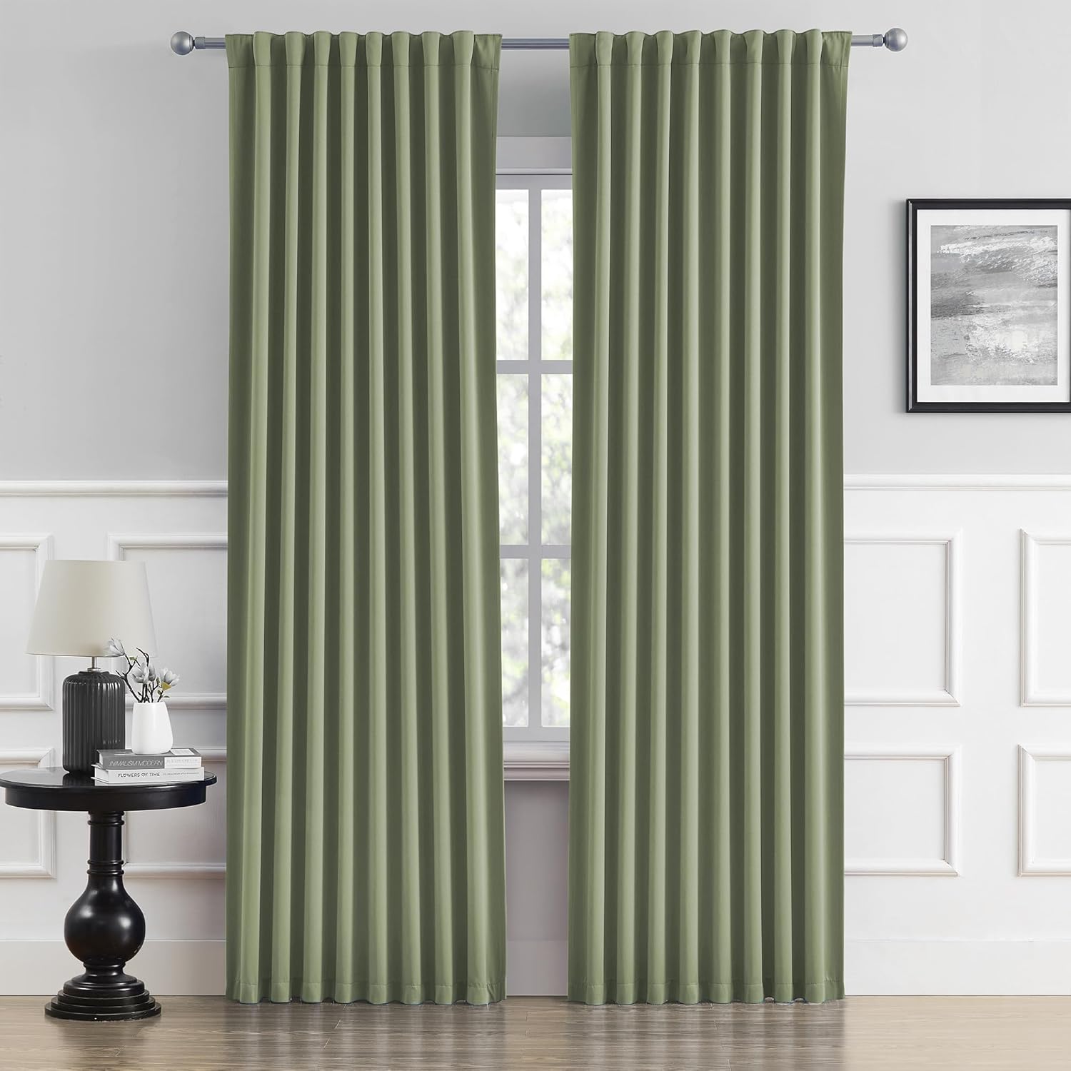 DUALIFE Light Sage Green Curtains for Room Darkening Needs