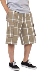 Shaka Wear Men's Cargo Shorts Casual Plaid Relaxed Loose Fit Elastic