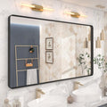50x30 in Black Framed Bathroom Mirror - Modern Rounded Rectangle