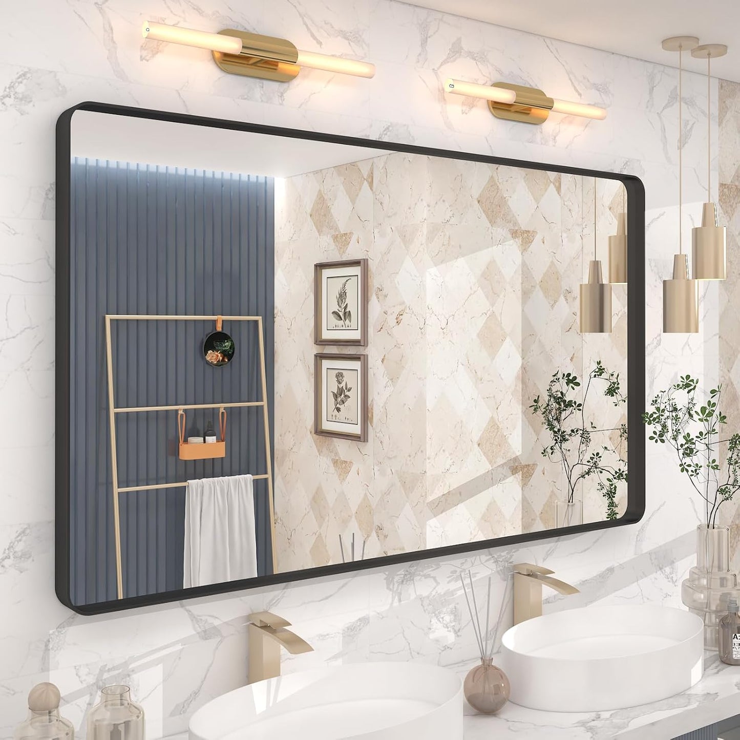 50x30 Inch Black Framed Bathroom Mirror for Modern Spaces