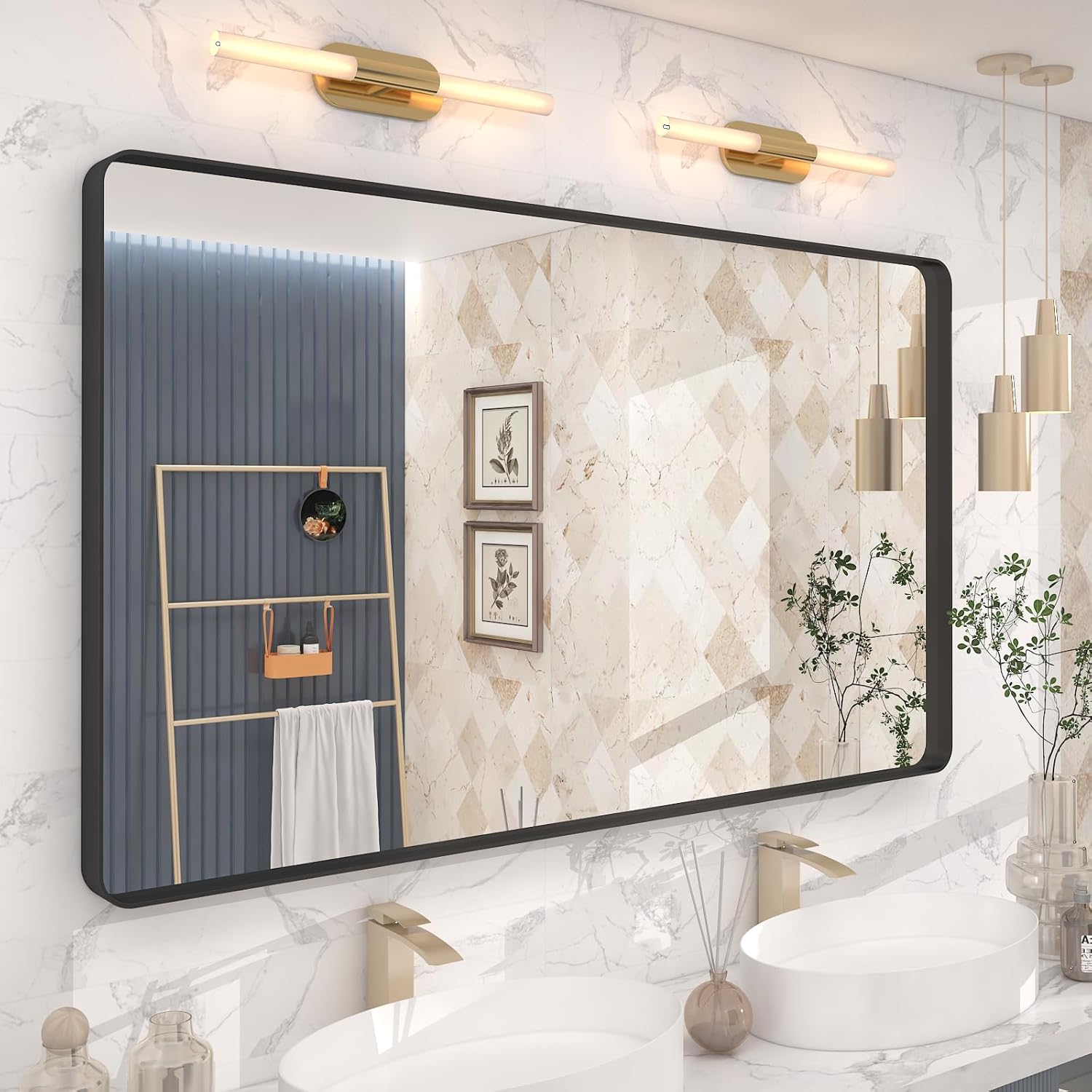 50x30 Inch Black Framed Bathroom Mirror for Modern Spaces