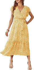PRETTYGARDEN Floral Wrap V Neck Maxi Dress - Flowy Boho Style