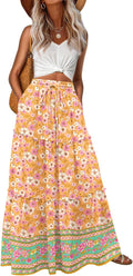 Lepunuo Womens Boho High Waisted Flowy Maxi Skirt - Floral Pockets