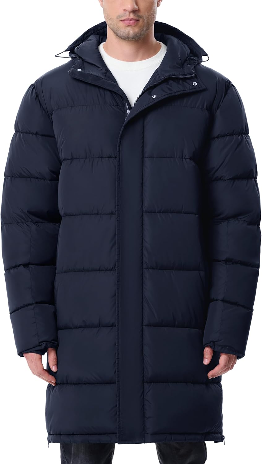 Mens Long Winter Coats Lightweight Puffer Jacket for Cold