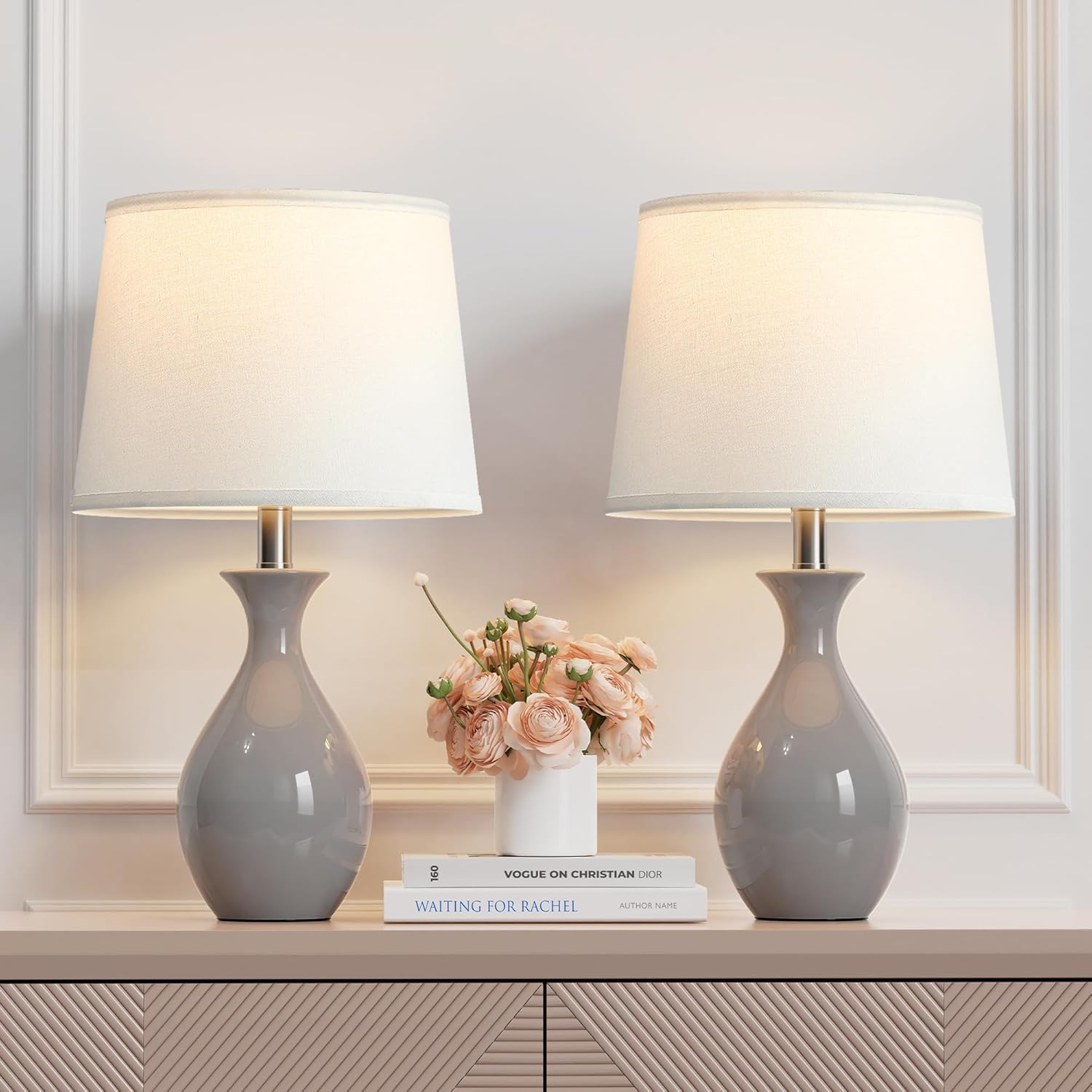 Modern Ceramic Table Lamp Set of 2 for Bedroom and Living Room