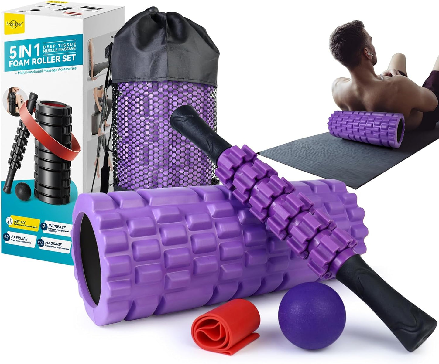5 in 1 Foam Roller Set for Deep Tissue Muscle Massage Relief