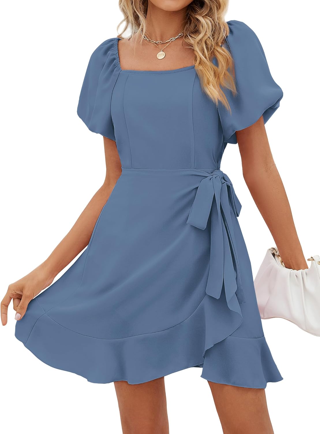 Stylish Summer Dresses for Women with Puff Sleeves and Tie Waist