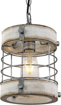Retro Industrial Metal and Wood Chandelier 1-Light Round Cage Pendant