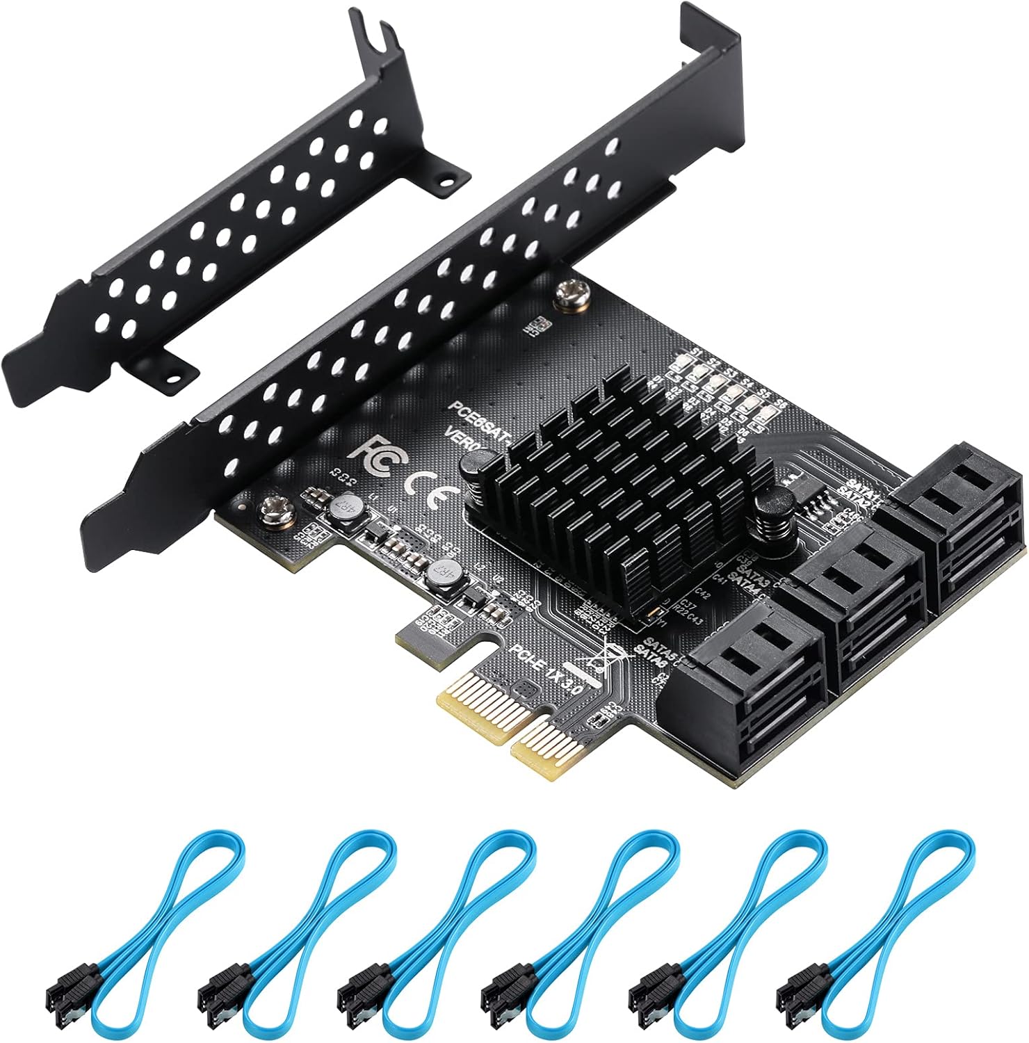 PCIe Card 6 Ports for SATA Controller Expansion with Cables