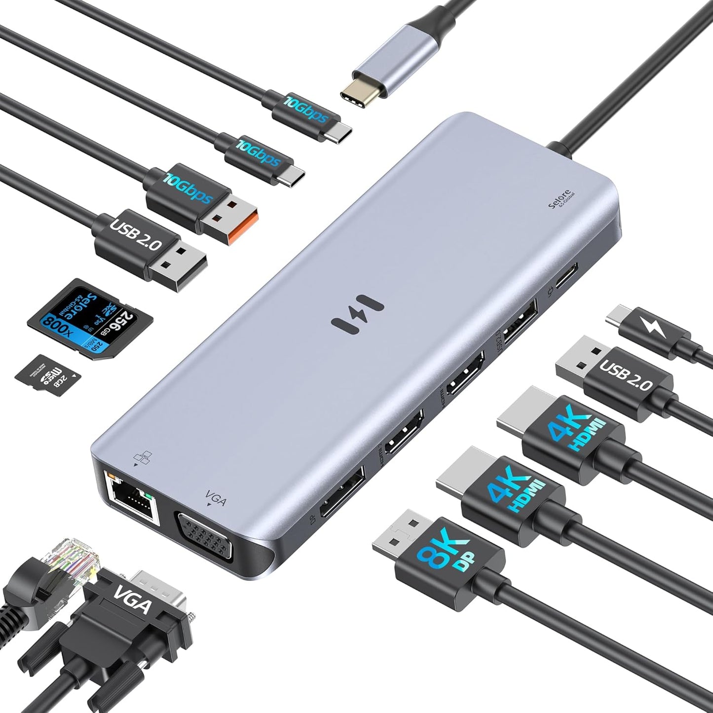 USB C Docking Station for 4 Monitors with 13 Ports and 8K DP