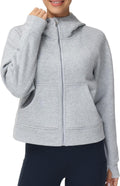 Women's Full-Zip Fleece Hoodie Crop Jacket - Warm, Thumb Hole Fit