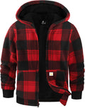 Boys Flannel Jacket Sherpa Lined Hoodie Zip Up Fleece Coat