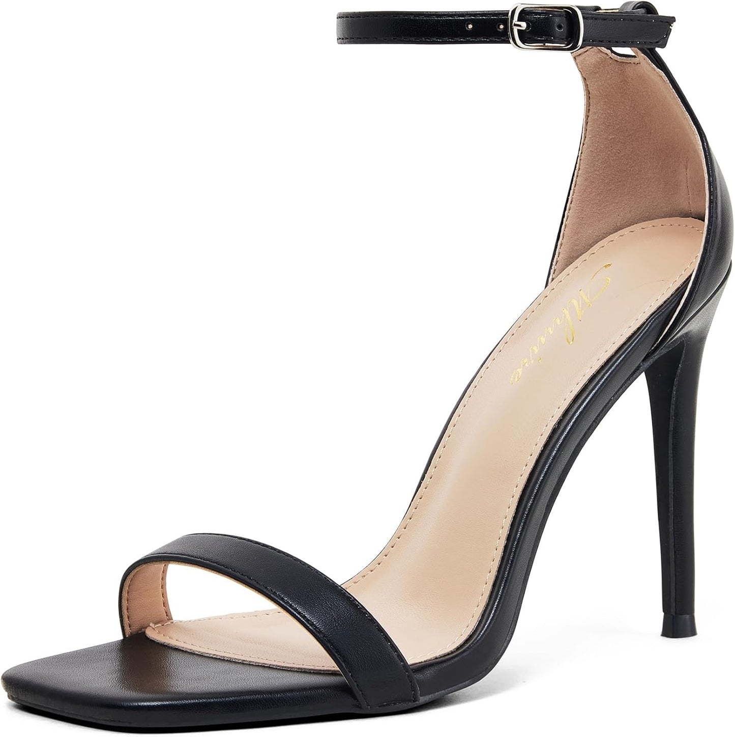 Stylish 4 IN Square Open Toe Ankle Strap Stiletto Heels