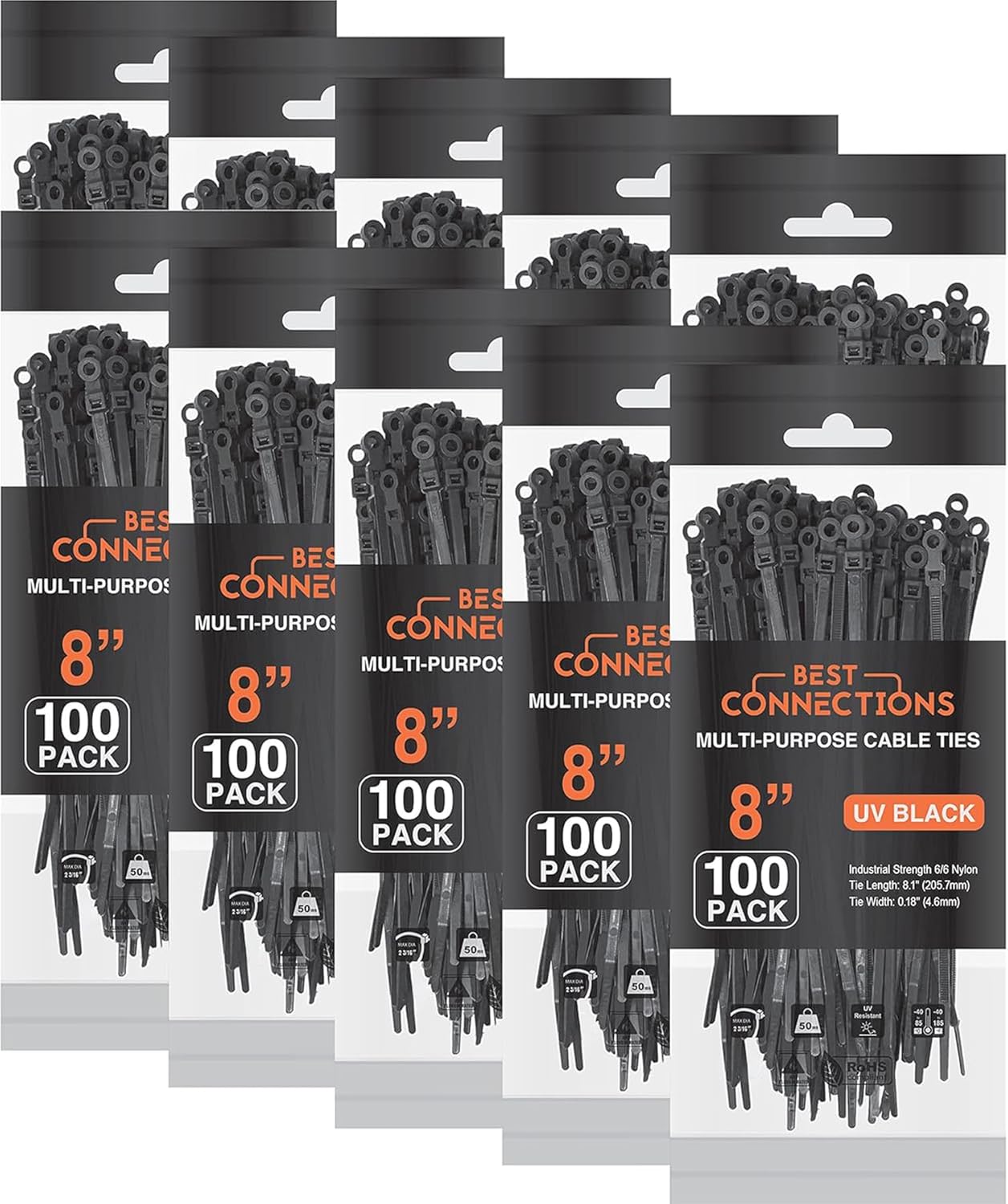 Black Cable Ties 1,000 Pcs 8 Inch Strong Nylon Wire Ties