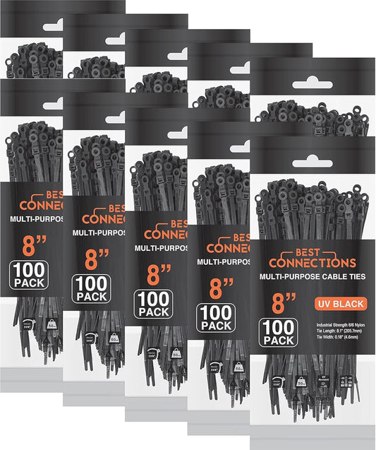 Black Cable Ties 1,000 Pcs 8 Inch Strong Nylon Wire Ties