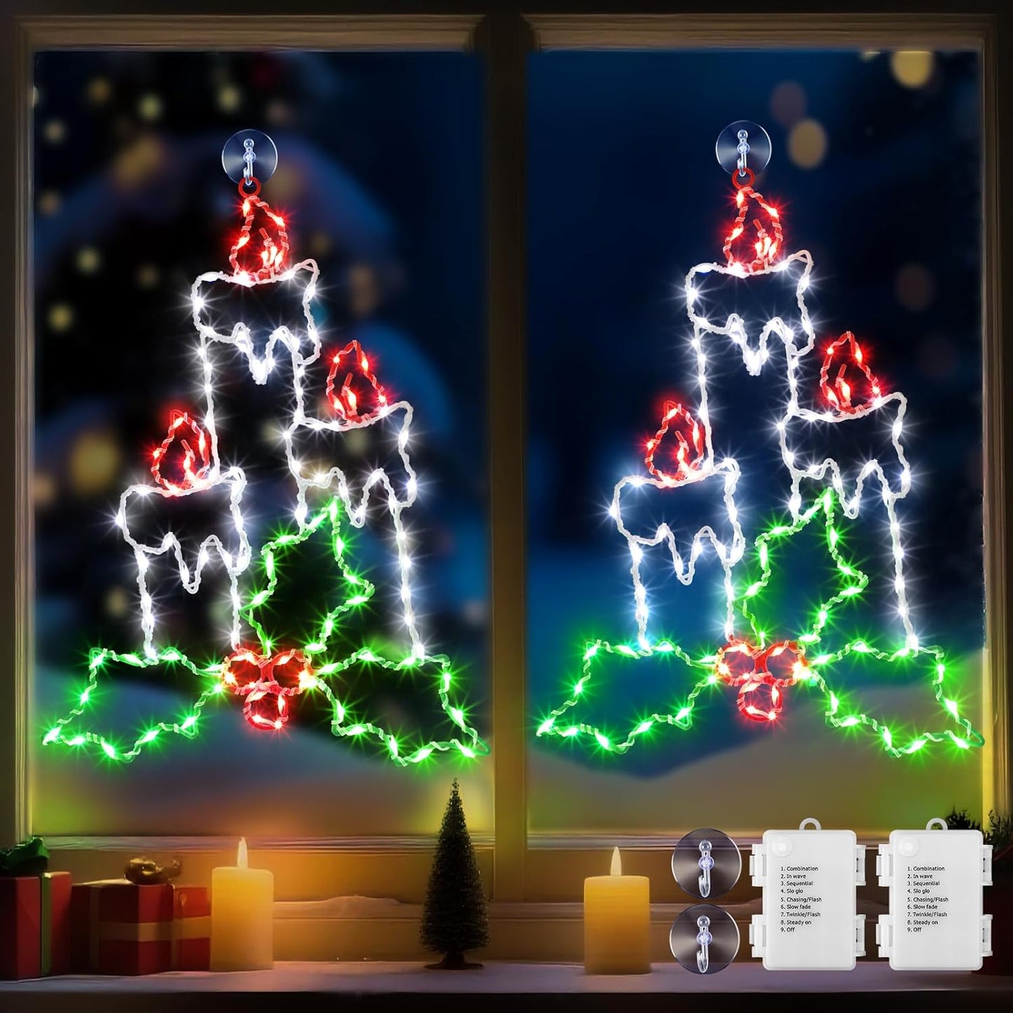 Enhon 15.8in Christmas Window Silhouette Light for Holiday Decor