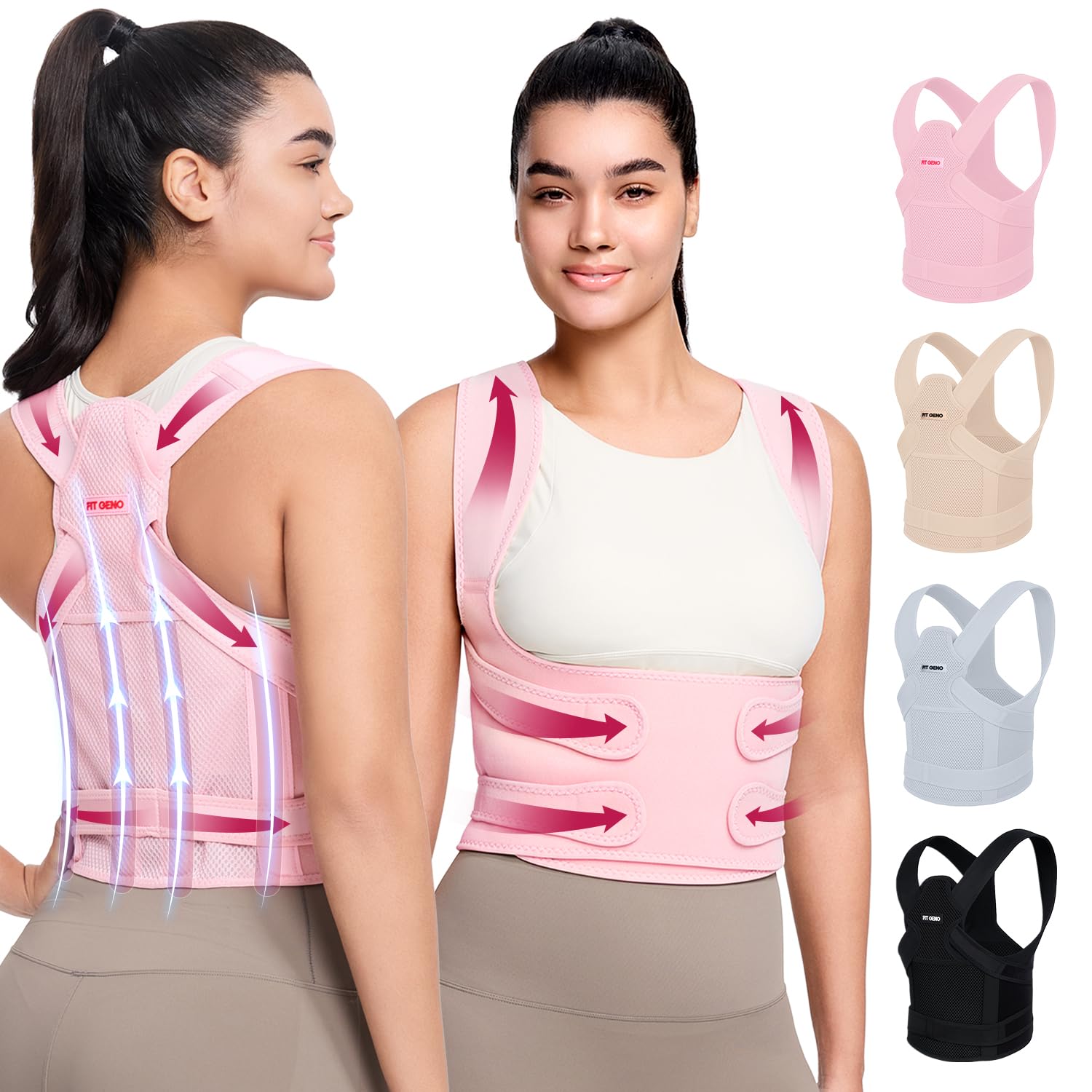 Fit Geno Back Brace and Adjustable Posture Corrector for Pain Relief