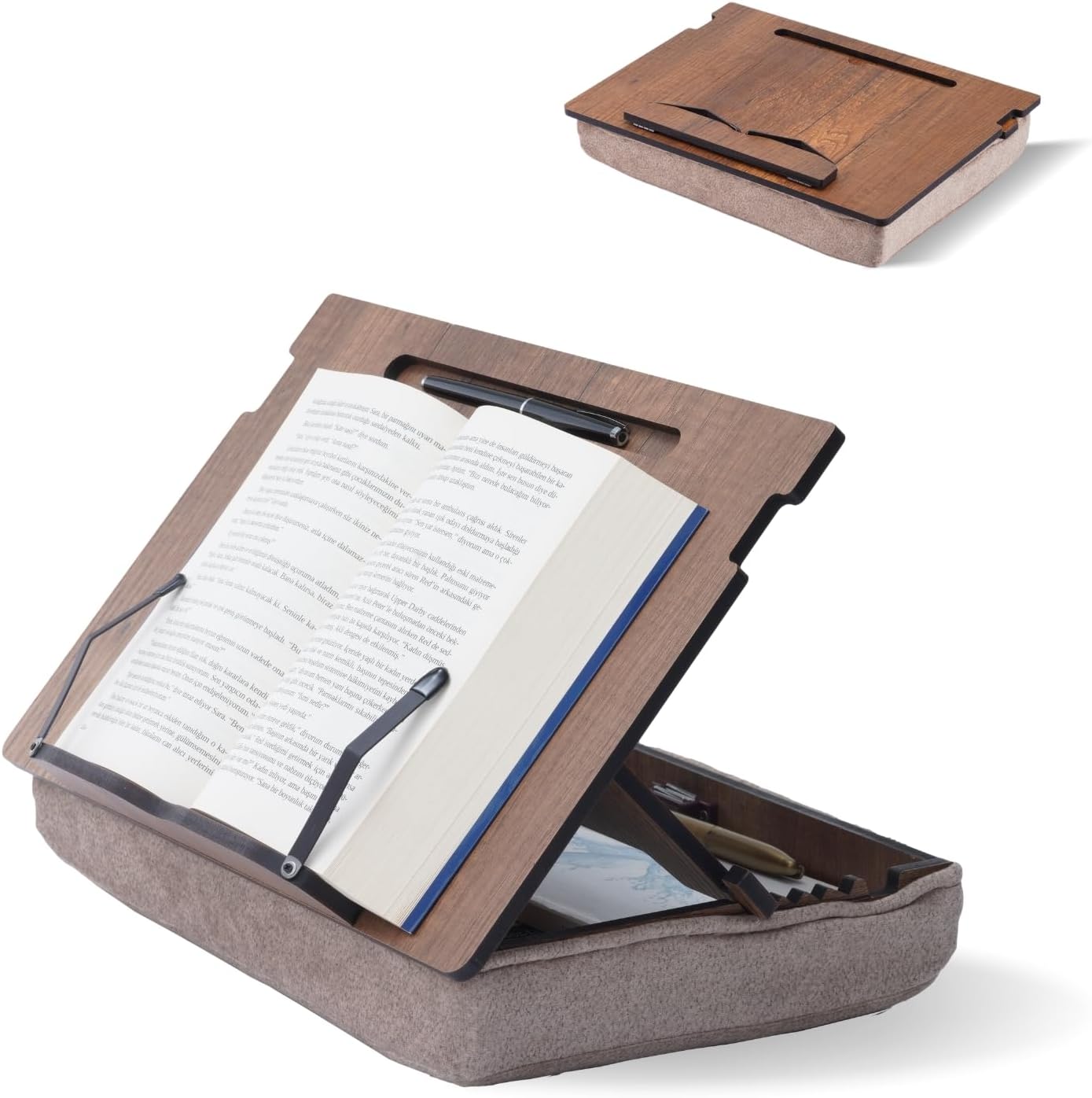Book Stand for Reading in Bed with Storage for Hands Free Use