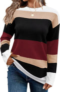 Women's Striped Crew Neck Sweater - Lightweight Cotton Blend