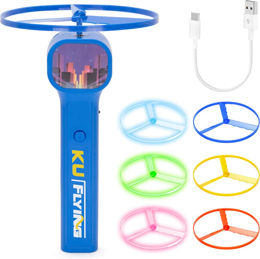 Glow Disc Launcher: 6 Spinners, Rechargeable, Outdoor Fun!
