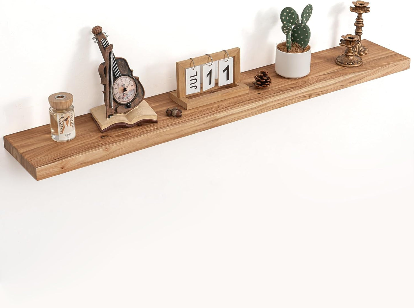 Rustic Solid Elm Wood Floating Shelves for Wall Decor
