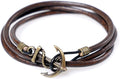 Mens Leather Wrap Bracelet with Anchor Clasp - Vintage Brown, M Fit